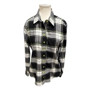 The Shirt by Rochelle Behrens Boyfriend Shirt Black Neon Plaid Sz XS